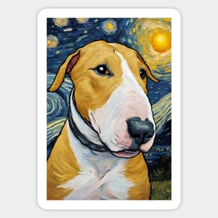 Adorable Bull Terrier Dog Breed Painting in a Van Gogh Starry Night Art Style Sticker